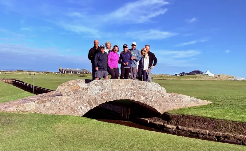 The Griffin Golf group gathered at the Swilcan Bridge in St Andrews